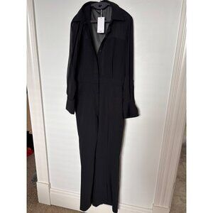 Mango Black Sheer Long-Sleeve Collared Jumpsuit Womens, New With Tags